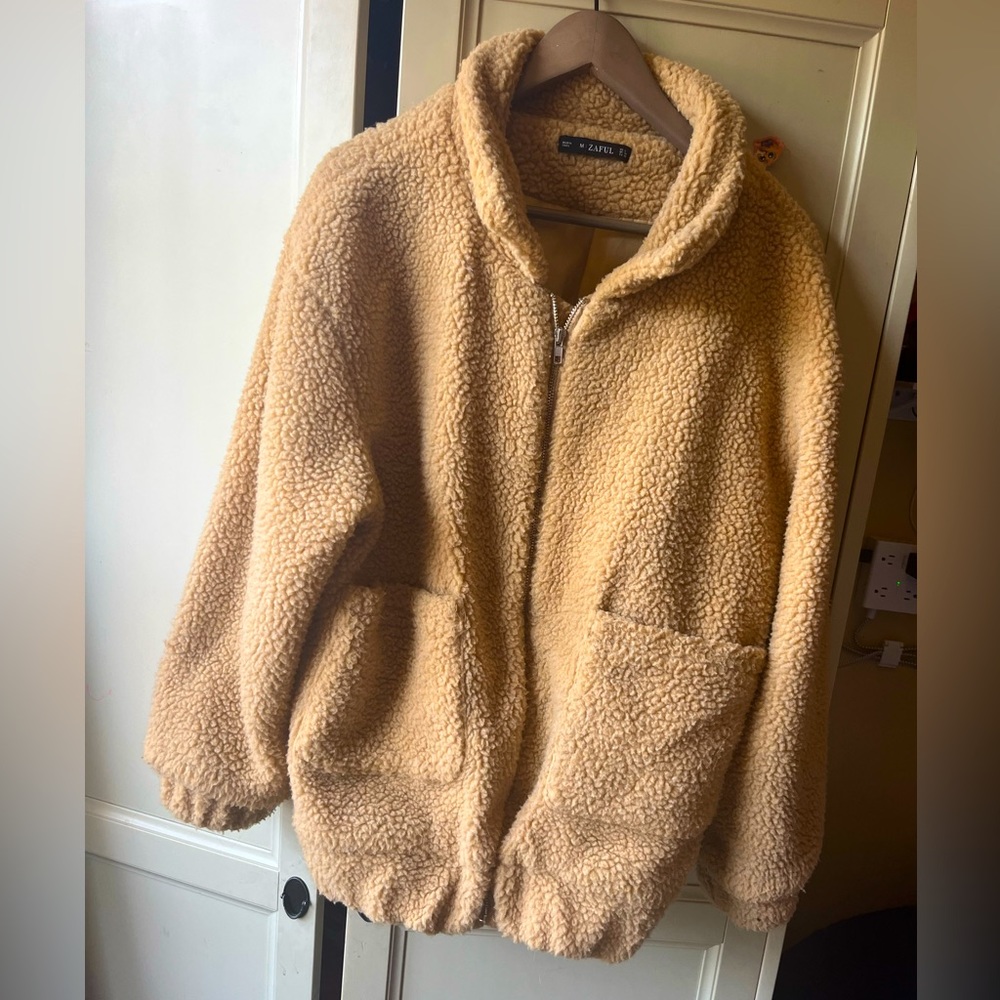 Zaful Jackets & Coats; Zaful Teddy Sherpa Jacket; Cream/Tan; Medium